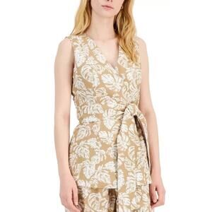 Alfani Size Medium Sleeveless Wrap Linen Blend Tropical Top